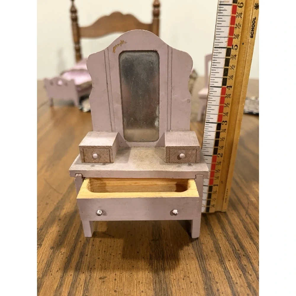 Vintage Lavender Wooden Dollhouse Bedroom Furniture Set 10 Piece Miniature Lot
